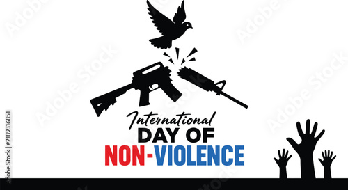 International Day of Non-Violence Vector Illustration with Peace Dove and Broken Gun Silhouette, Anti-war Awareness Banner for Global Harmony and Human Rights Advocacy Background