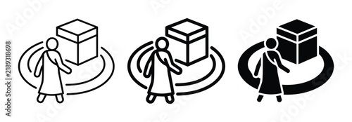 Islamic Pilgrimage Icons, Hajj Tawaf Symbol, Kaaba Circumambulation Vector Graphics