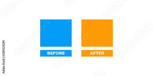 Obraz na płótnie Before and after comparison boxes with blue and orange squares for status updates or aesthetic transition