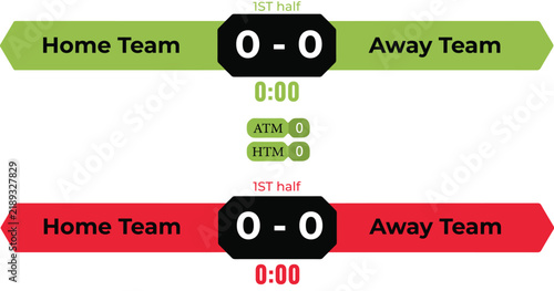 Fotografie Sports Broadcast Scoreboard Overlay Red and Lime Green Hexagonal Vector