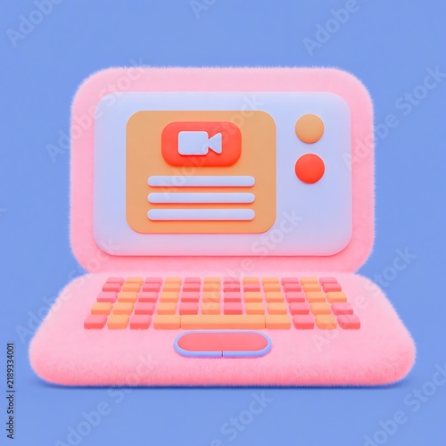 Laptop screen displaying video recording interface with camera icon and chat.