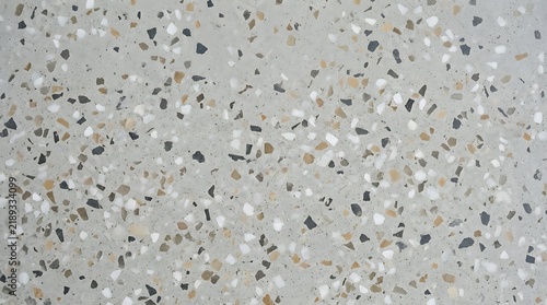 Seamless terrazzo texture with grey concrete and colorful stone chips