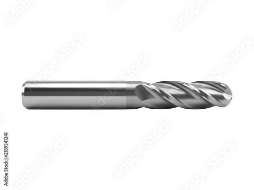 A precision-machined drill bit with spiral flutes rests on a neutral background.