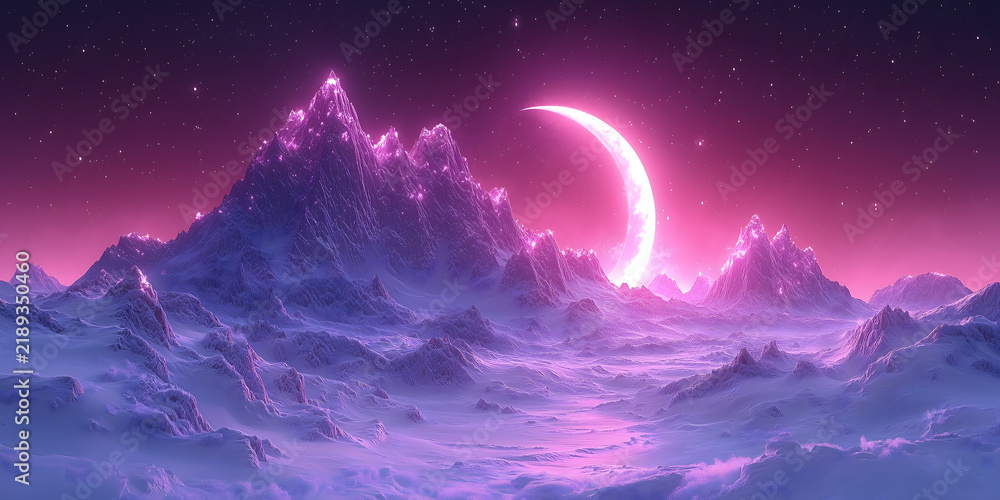 Fototapeta premium Towering Snow Peaks Forming a Glowing Semicircle