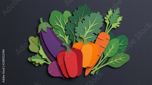 Paper Cut Craft Flat Lay of Colorful Garden Vegetables on Dark Board