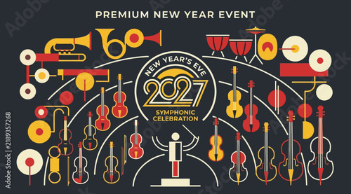 Картината върху платно New year eve 2027 symphonic celebration poster, premium event design with musica