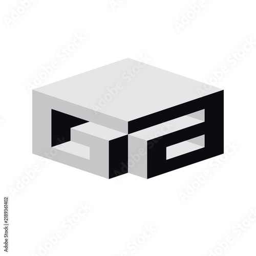 3D letters G and A logo design flat vector illustration, company name, branding, isometric typography