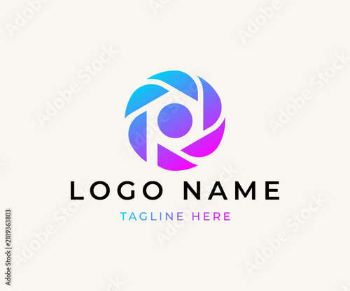 Initial Letter P with lens photography logo design template