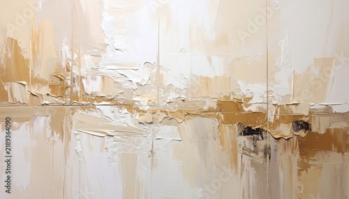 Neutral beige and white abstract oil painting with brushstrokes and palette knife textures