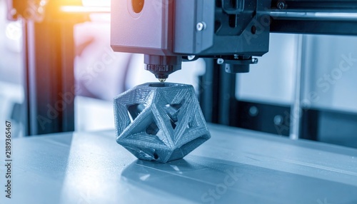 Obraz na płótnie 3D printer creating geometric object, advanced additive manufacturing technology, innovation and prototyping