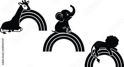 Photography Cute safari animal silhouettes vector set featuring giraffe elephant and lion re