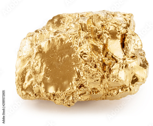 Obraz na plátne Gold nugget on white background, clipping path