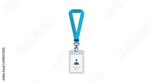 Identification badge with lanyard a flat vector illustration on a white background