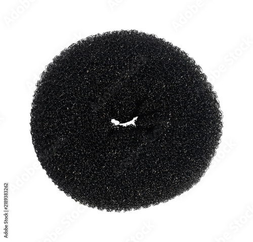 PNG Large Black Elastic Hair Scrunchie with Dense Fuzzy Fabric Texture and Circular Ring Shape Isolated PNG Transparent Background PNG Hair Scrunchie