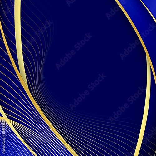 Background  Abstract Deep Navy Blue Background with Fine Golden Flowing Lines and Elegant Wave Patterns, Minimal Luxury Decorative Design