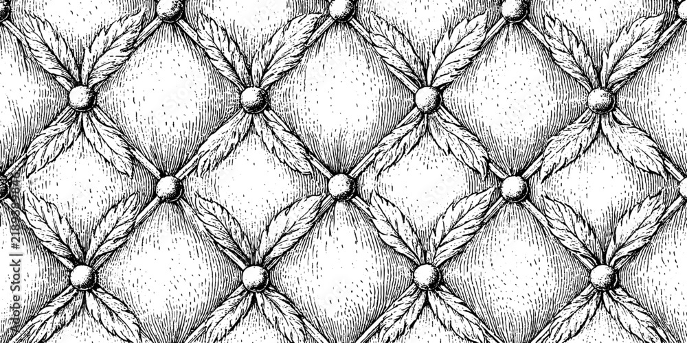 Obraz premium Antique engraved quilted tufted upholstery pattern with buttoned diamond design for textile background surface or interior design