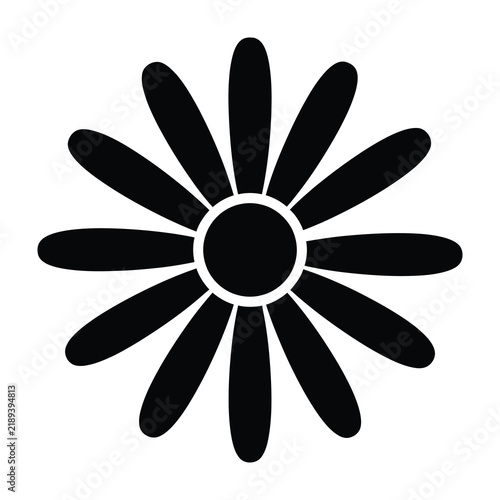 Simple black flower symbol with white background and round center