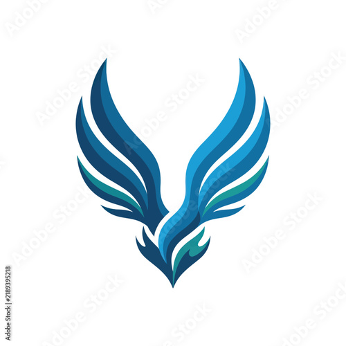 Abstract Blue Phoenix Wings Logo