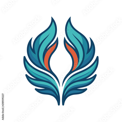 Abstract Blue Teal and Orange Flame Wings Logo Icon