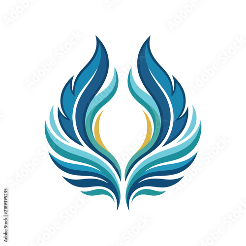 Abstract Blue Wings Logo Design, Fiery Feather Symbol, Elegant Swirls