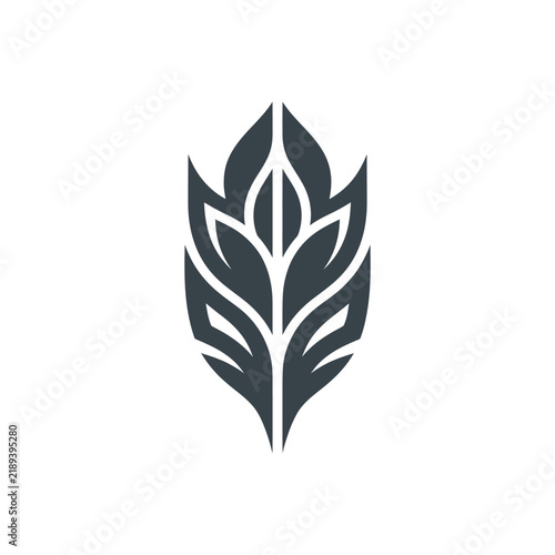 Abstract botanical logo symbol, stylized leaf or plant icon on white background