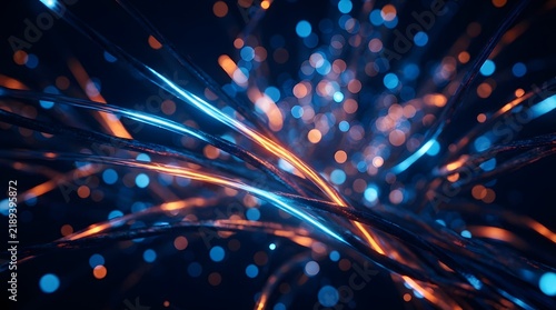 Abstract light trails with glowing particles for technology.