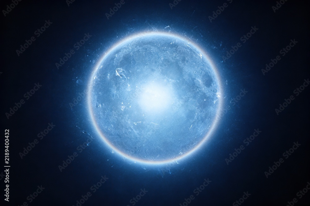 Obraz premium Abstract Lunar Halo, Silver-Blue Ring on Dark Indigo