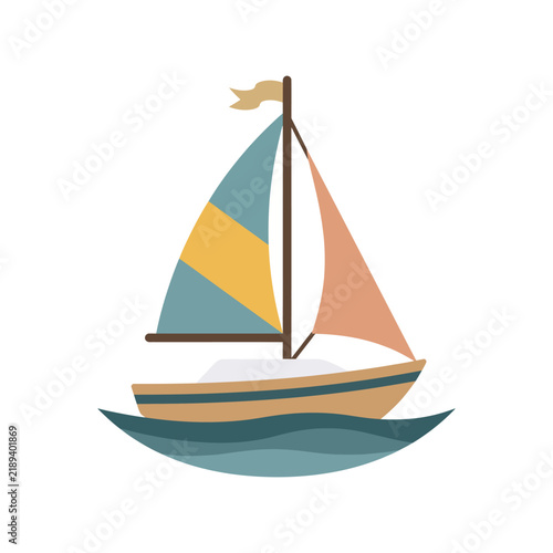Colorful Sailboat Sailing on Gentle Waves, Nautical Vector Illustration