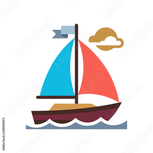 Colorful Sailboat Sailing on Water with Cloud Icon