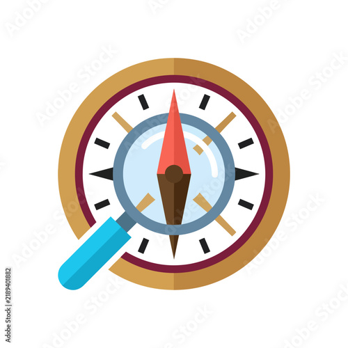 Compass and Magnifying Glass Icon: Navigation, Exploration, and Discovery Concept