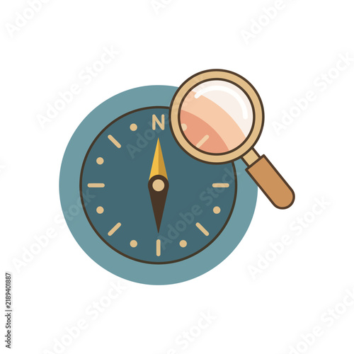 Compass and Magnifying Glass Icon: Navigation, Exploration, and Discovery Concept