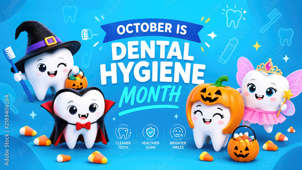 Fototapeta premium October Is National Dental Hygiene Month – Halloween Dental Banner,,,