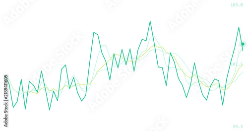 Принти на полотні Green stock market line chart depicting financial volatility and market trend fluctuations, isolated on transparent background