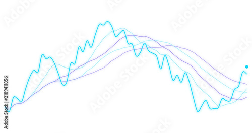 Принти на полотні Financial stock market line chart displaying fluctuating cyan blue trading trends and data analytics isolated on transparent background