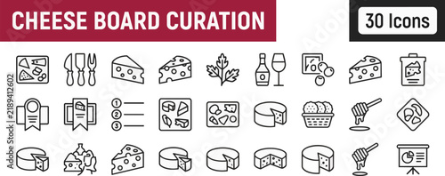 Obraz na płótnie Set of line icons representing cheese board curation