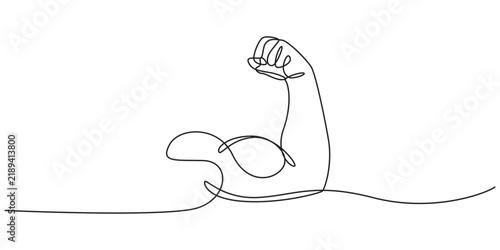 Print Arm shows bicep fist. Continuous one line vector, shows bicep continuous one line vector drawing, Man shows bicep fist hand continuous line drawing. Fitness and gym concept. editable strokes. 