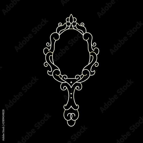 Quadro su tela Ornate Victorian Hand Mirror Illustration with Filigree Design