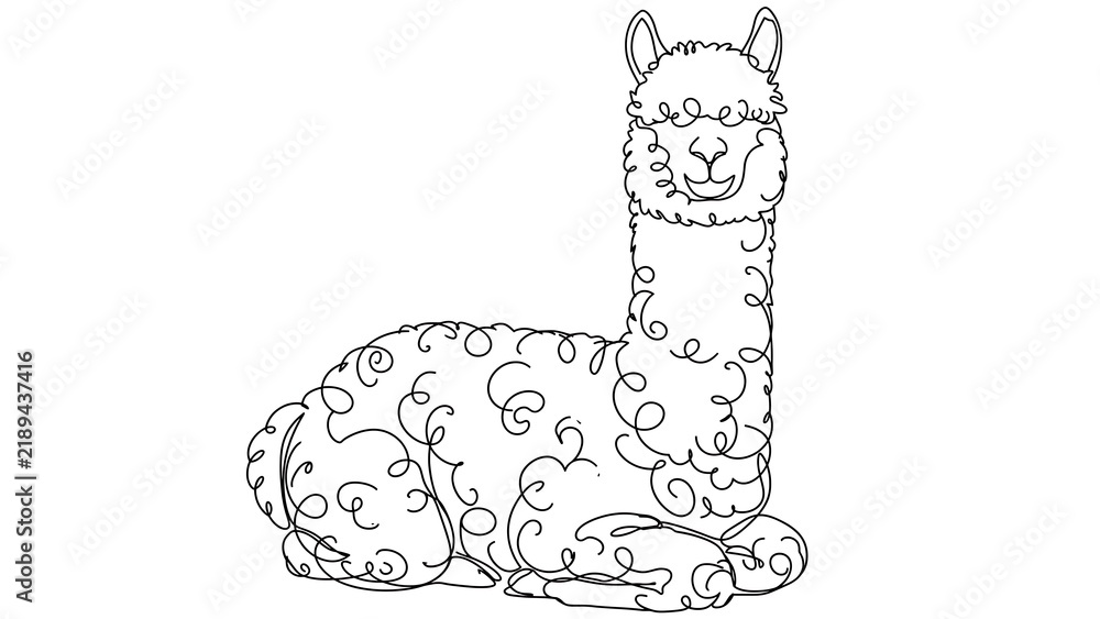 Fototapeta premium Coloring Page Alpaca white background.