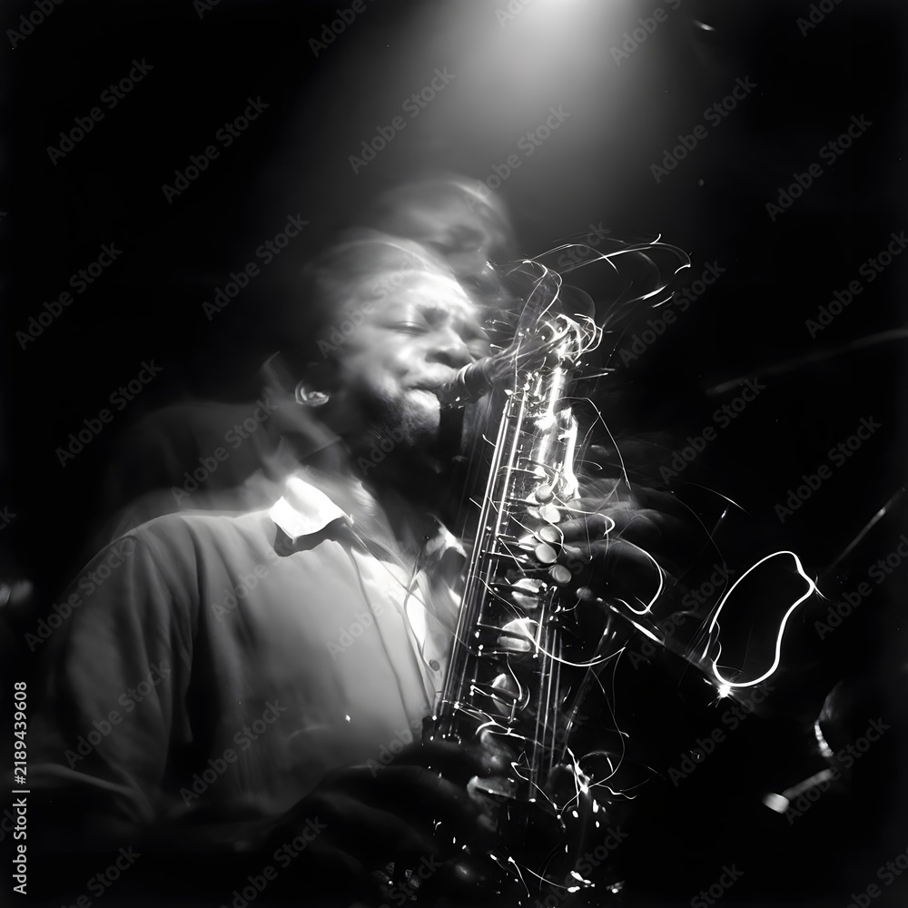 Obraz premium Black and white photograph of a jazz saxophonist
