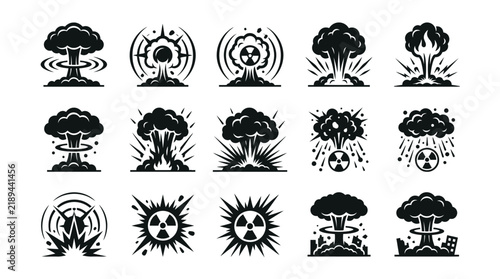 Nuclear explosion icons with skulls.