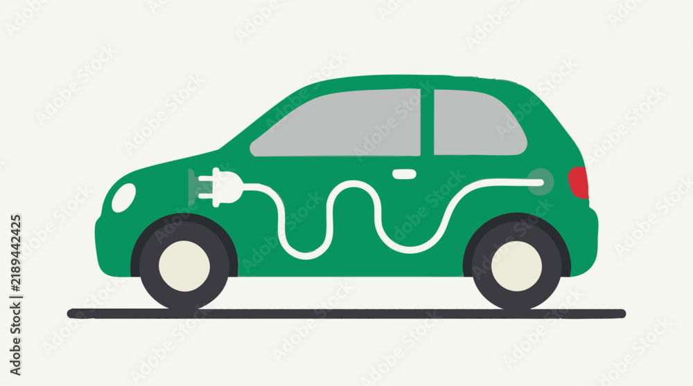Fototapeta premium Green Electric Car Charging Illustration - Sustainable Transport Concept