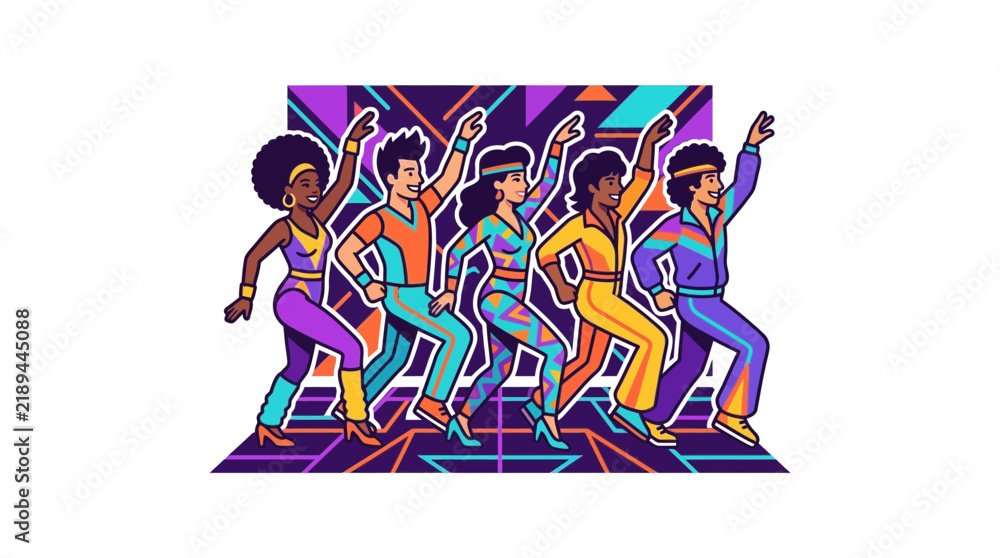 Fototapeta premium Retro Disco Dance Group, 70s Style, Isolated