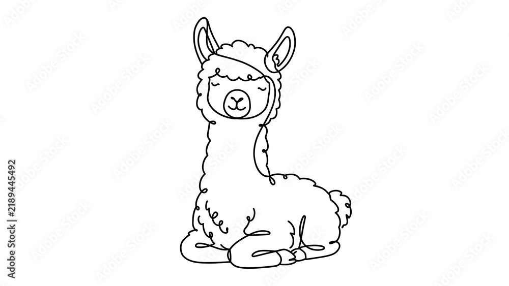 Fototapeta premium Cute llama sitting on white background.