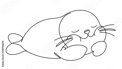 Obraz na płótnie Cute seal sleeping white background.