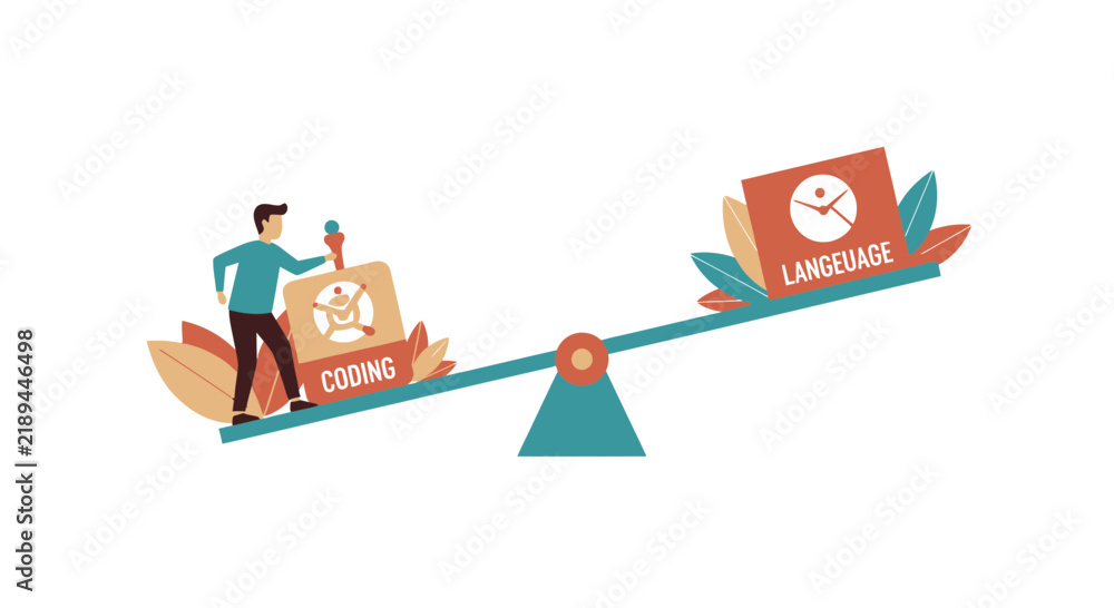 Naklejka premium Balancing Coding and Language Skills Conceptual Illustration