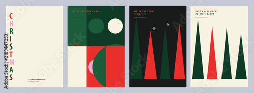 Minimalist Christmas poster design set featuring geometric holiday patterns and contemporary seasonal festive illustrations for winter greetings