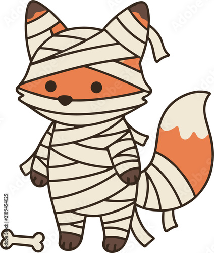 Cute Cartoon Fox in Mummy Costume for Halloween Illustration