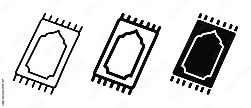 Fototapeta premium Islamic Prayer Rug Icons, Muslim Worship Mat Symbols, Religious Prayer Carpet Set, Vector Illustration