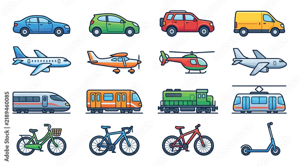 Fototapeta premium Collection of transportation icons automotive automobile vehicle