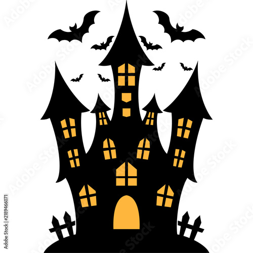 Haunted Halloween Castle Silhouette with Bats Illustration